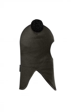 Зимова шапочка-шолом Corona.hm "Пандочка з чорними помпонами" графіт