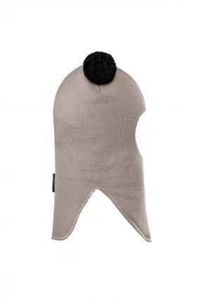 Зимова шапочка-шолом Corona.hm "Пандочка з чорними помпонами" капучіно