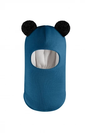 Зимова шапочка-шолом Corona.hm "Пандочка з чорними помпонами" морська хвиля