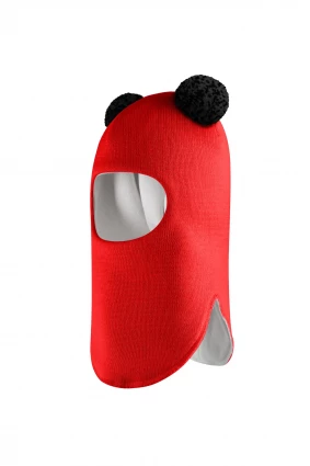 Зимова шапочка-шолом Corona.hm "Пандочка з чорними помпонами" червоний