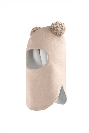 Зимова шапочка-шолом Corona.hm "Пандочка з помпонами МЕЛАНЖ" беж золотий