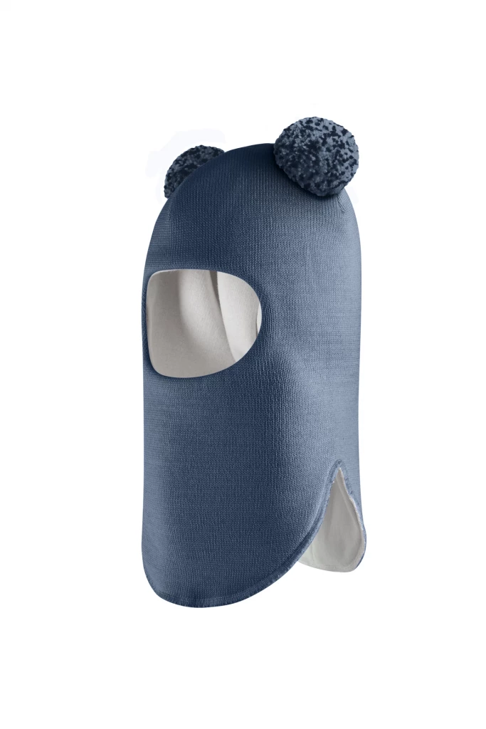 Зимова шапочка-шолом Corona.hm "Пандочка з помпонами МЕЛАНЖ" джинс