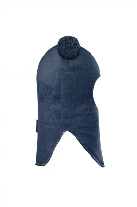 Зимова шапочка-шолом Corona.hm "Пандочка з помпонами МЕЛАНЖ" джинс