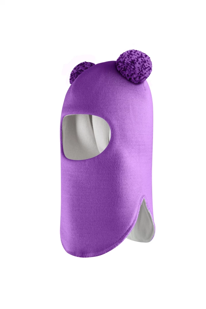 Зимова шапочка-шолом Corona.hm "Пандочка з помпонами МЕЛАНЖ" фіалка