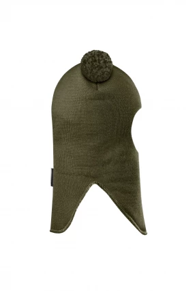 Зимова шапочка-шолом Corona.hm "Пандочка з помпонами МЕЛАНЖ" хакі