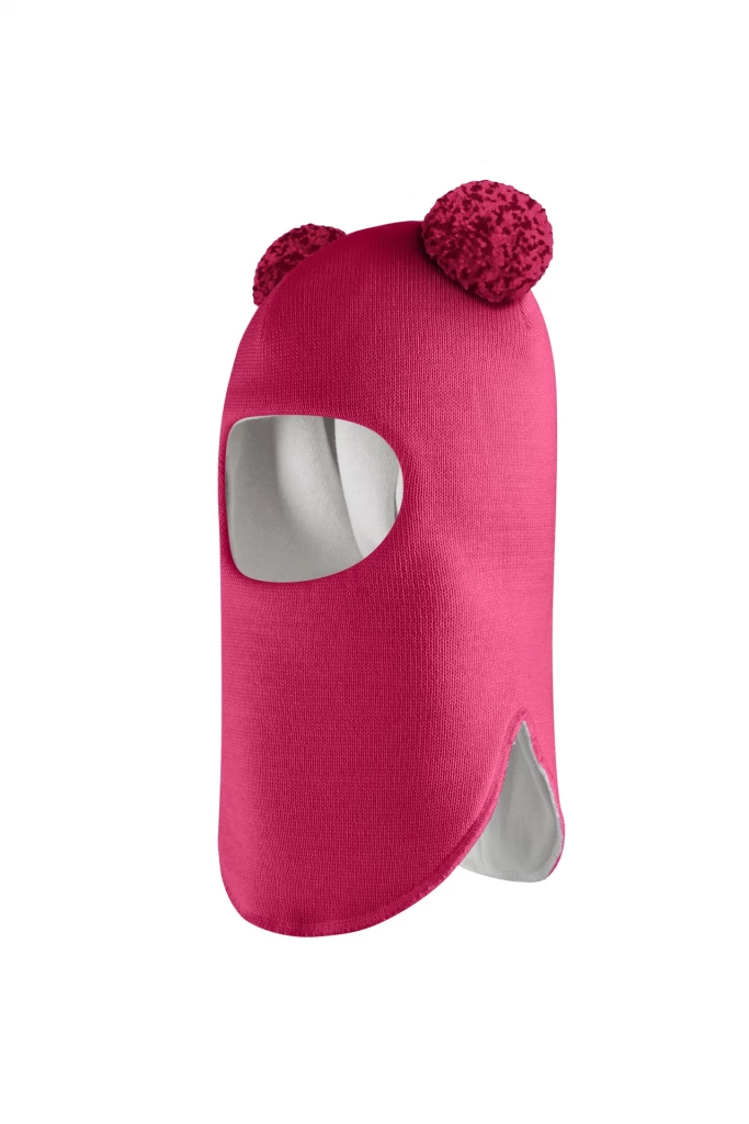 Зимова шапочка-шолом Corona.hm "Пандочка з помпонами МЕЛАНЖ" ягідний