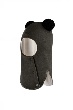 Зимова шапочка-шолом Corona.hm "Пандочка з чорними помпонами" на кнопочках графіт