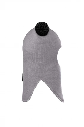 Зимова шапочка-шолом Corona.hm "Пандочка з чорними помпонами" на кнопочках димка