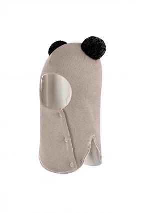 Зимова шапочка-шолом Corona.hm "Пандочка з чорними помпонами" на кнопочках лате