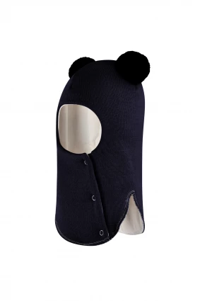 Зимова шапочка-шолом Corona.hm "Пандочка з чорними помпонами" на кнопочках синій