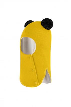 Зимова шапочка-шолом Corona.hm "Пандочка з чорними помпонами" на кнопочках сонце