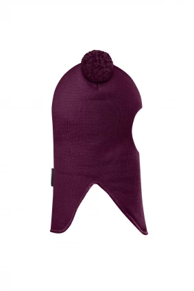 Зимова шапочка-шолом Corona.hm "Пандочка з помпонами МЕЛАНЖ" на кнопочках бордо