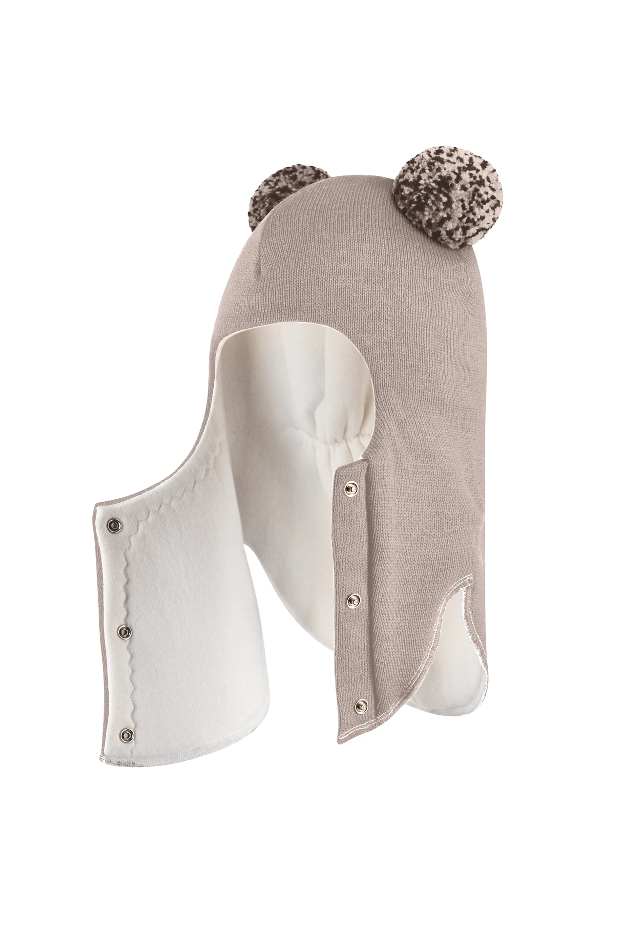 Зимова шапочка-шолом Corona.hm "Пандочка з помпонами МЕЛАНЖ" на кнопочках лате