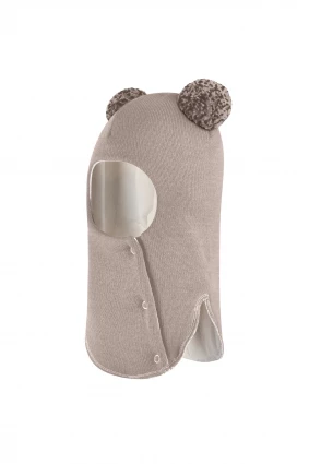 Зимова шапочка-шолом Corona.hm "Пандочка з помпонами МЕЛАНЖ" на кнопочках лате