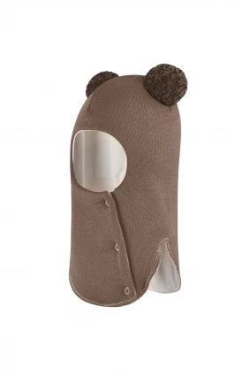 Зимова шапочка-шолом Corona.hm "Пандочка з помпонами МЕЛАНЖ" на кнопочках молочний шоколад