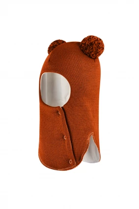 Зимова шапочка-шолом Corona.hm "Пандочка з помпонами МЕЛАНЖ" на кнопочках помаранчевий