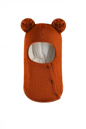 Зимова шапочка-шолом Corona.hm "Пандочка з помпонами МЕЛАНЖ" на кнопочках помаранчевий