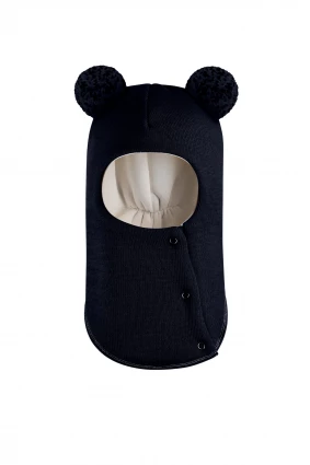 Зимова шапочка-шолом Corona.hm "Пандочка з помпонами МЕЛАНЖ" на кнопочках синій оксамит