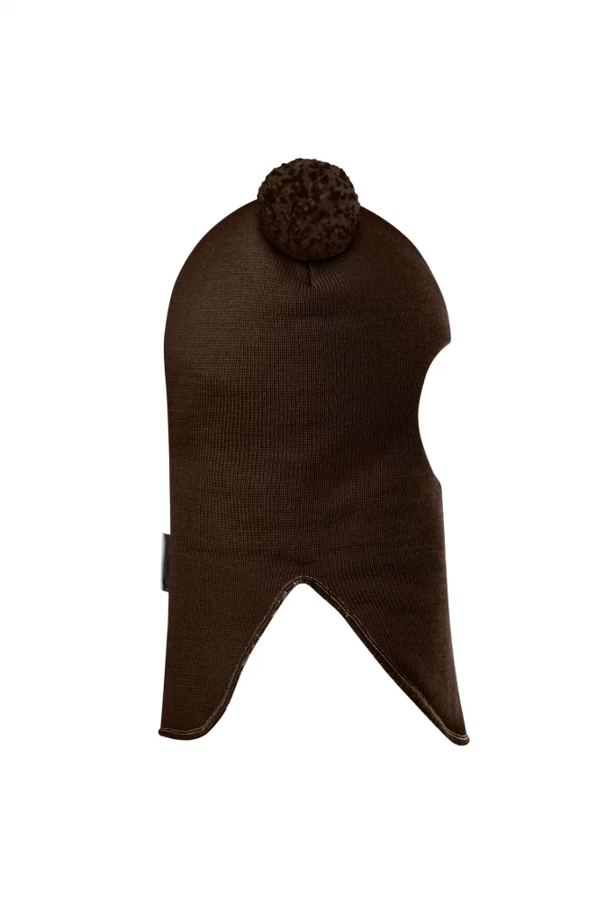 Зимова шапочка-шолом Corona.hm "Пандочка з помпонами МЕЛАНЖ" на кнопочках шоколад