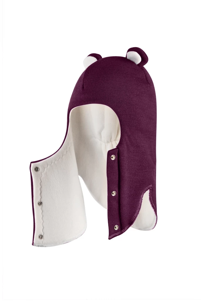 Зимова шапочка-шолом Corona.hm "Міс Ведмедиця" з кнопочками бордо