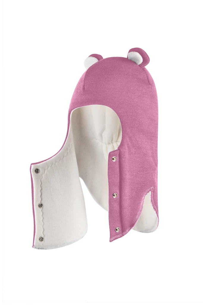 Зимова шапочка-шолом Corona.hm "Міс Ведмедиця" з кнопочками пильно-рожевий