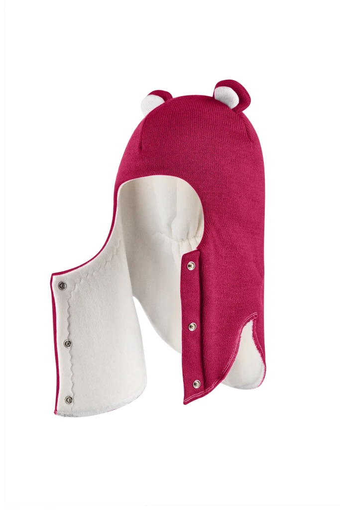 Зимова шапочка-шолом Corona.hm "Міс Ведмедиця" з кнопочками ягідний